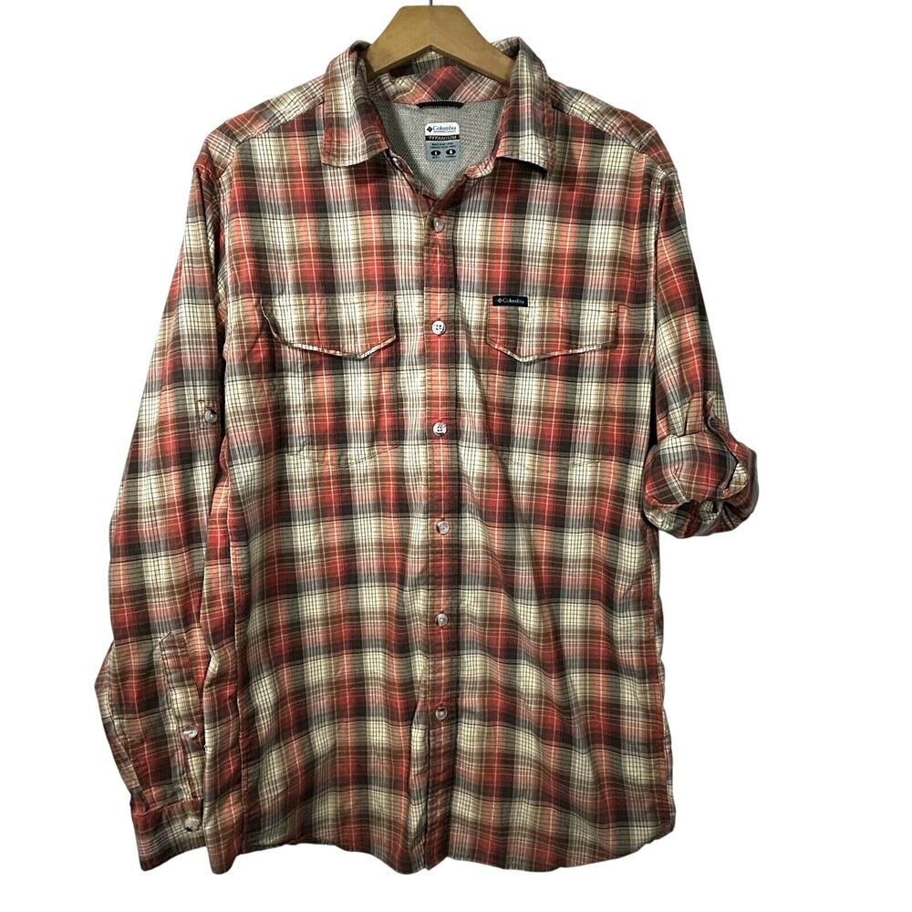 Columbia Titanium Mens L Shirt VENTED Long Sleeve Omni Shield Nylon Fish Orange